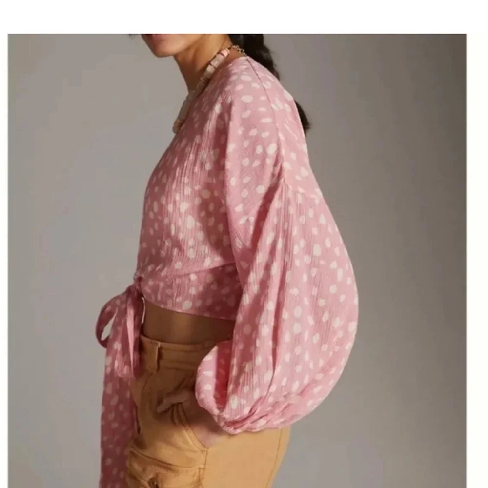 Anthropologie Pink‎ and White Polkadot Tie Front Kimono NWT - Picture 4 of 12